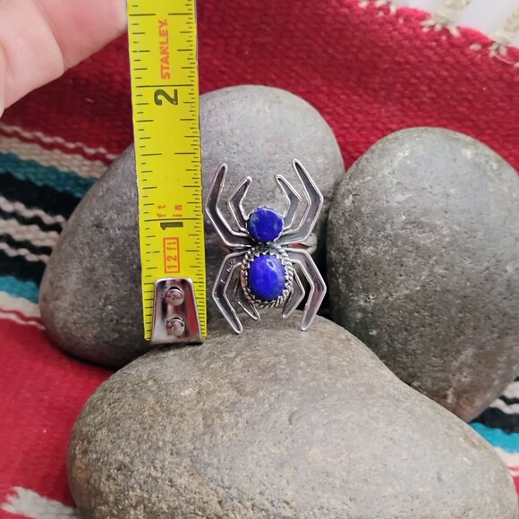 Handmade Sterling Silver Spider Ring w/Blue Lapis Size 7 - Picture 5 of 8